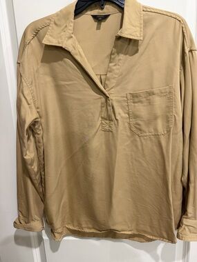 1250C Tan Oversized Pullover Shirt with Pocket in Tencel NWOT Medium
